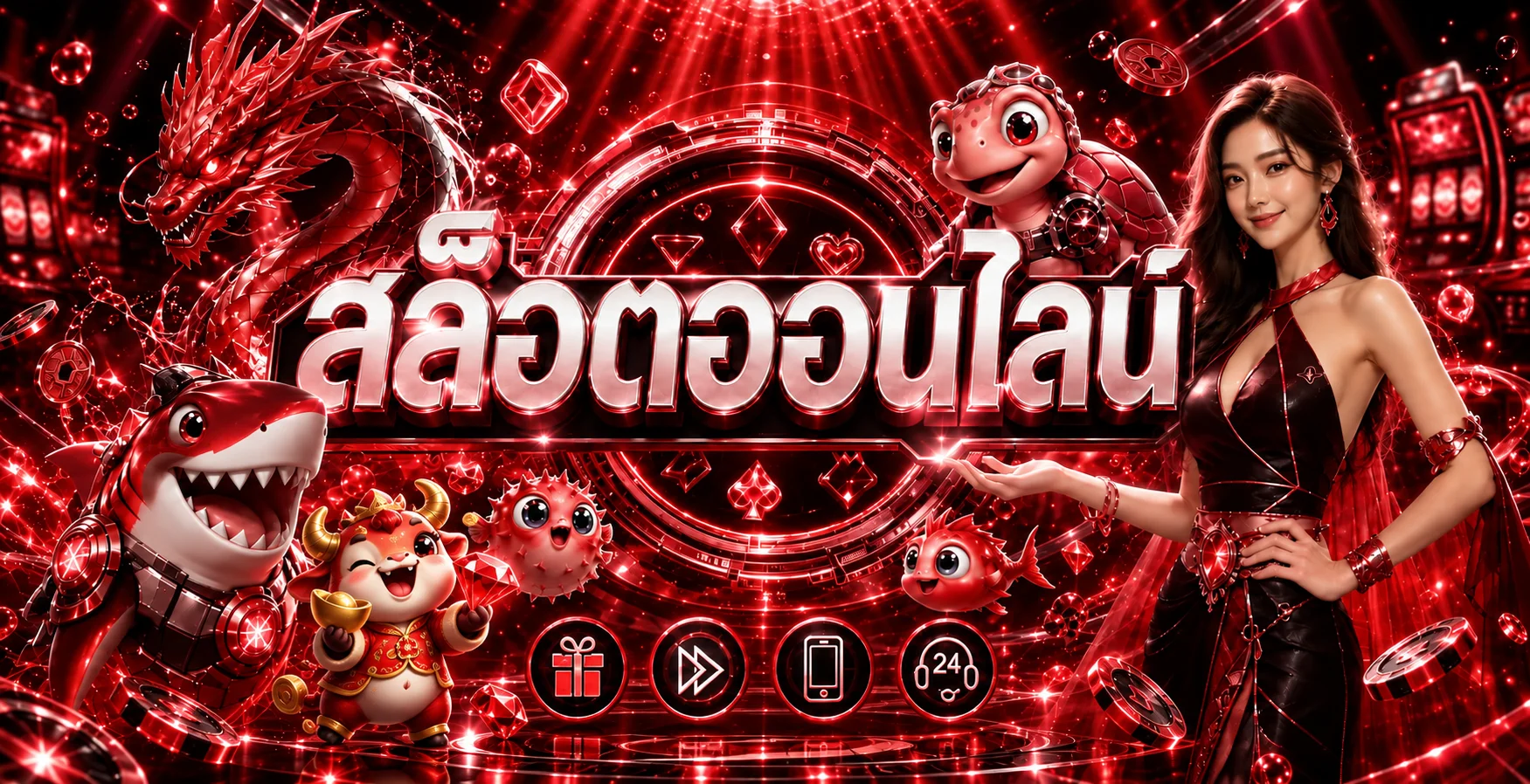 แบนเนอร์ GOATBETMAX สล็อตและเกมคาสิโนโทนแดงดำ